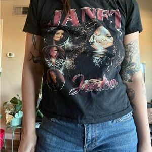 Black Graphic T-Shirt with Janet Jackson Design
